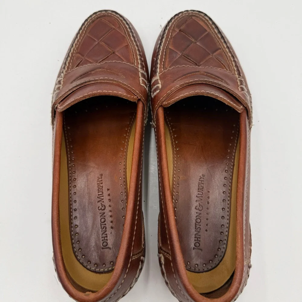 Johnston & Murphy Men's Loafers Brown Basket Weave Tassel Leather Size 9 M